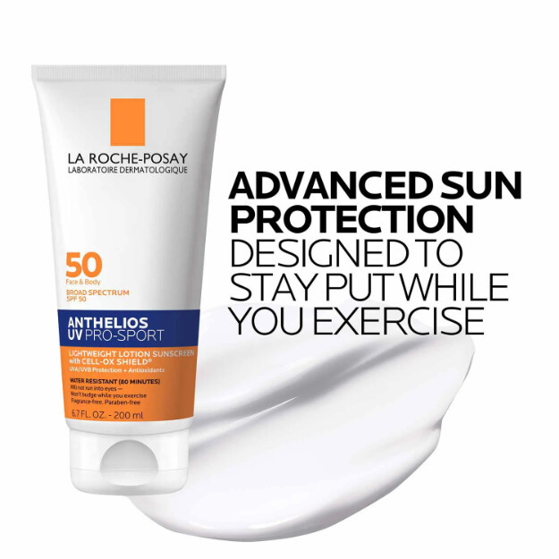 anthelios uv pro-sport solskyddsmedel spf 50 långvarigt vatten- och svettbeständigt solskyddsmedel för ansikte och kropp för fysisk aktivitet och sport