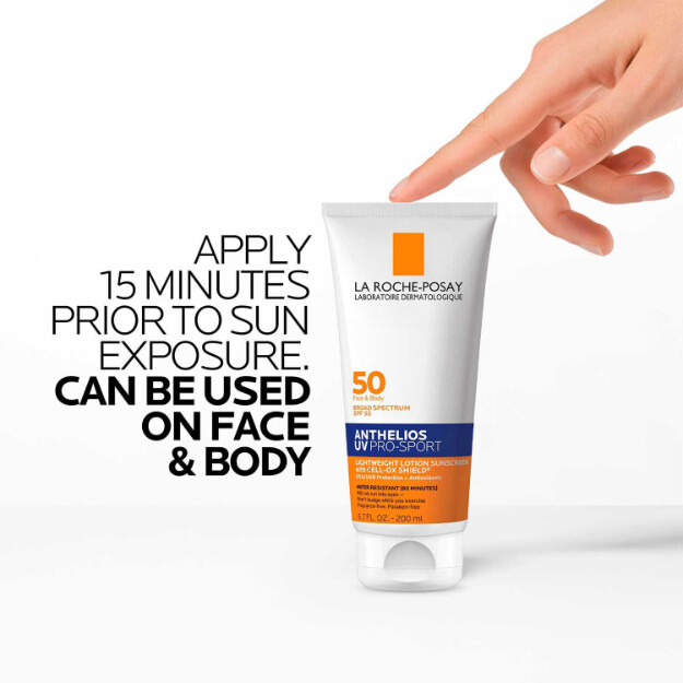 anthelios uv pro-sport solskyddsmedel spf 50 långvarigt vatten- och svettbeständigt solskyddsmedel för ansikte och kropp för fysisk aktivitet och sport