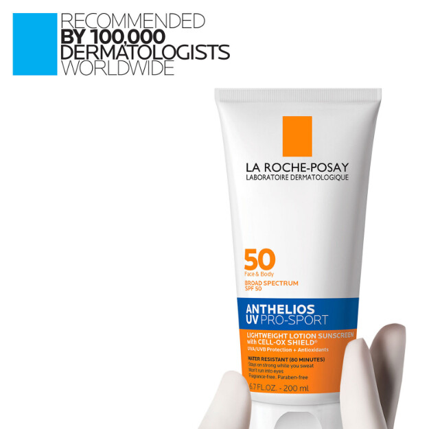 anthelios uv pro-sport solskyddsmedel spf 50 långvarigt vatten- och svettbeständigt solskyddsmedel för ansikte och kropp för fysisk aktivitet och sport