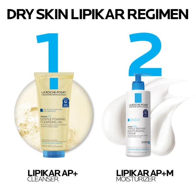 lipikar ap mild skummande rengöringsolja Återfuktande kropps- och ansiktsrengöringsolja för torr till extra torr hud