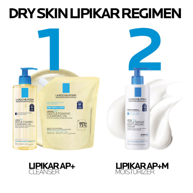 lipikar ap mild skummande rengöringsolja Återfuktande kropps- och ansiktsrengöringsolja för torr till extra torr hud