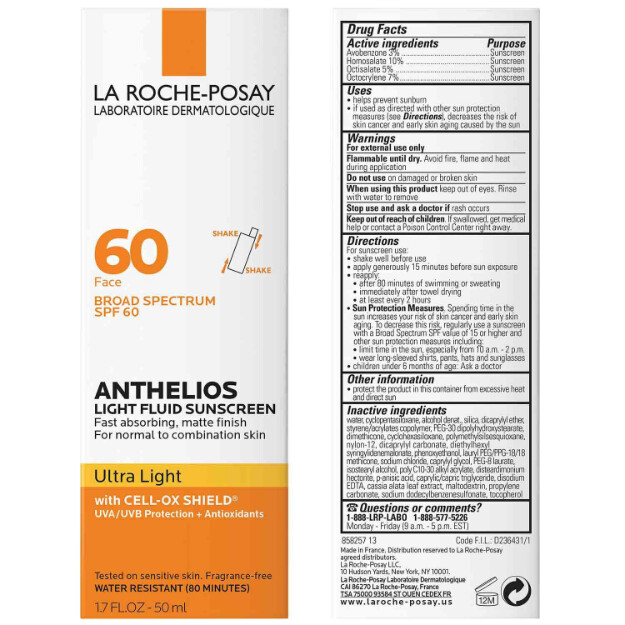 anthelios ultra light fluid facial sunscreen spf 60 lätt solskyddsmedel för ansiktet